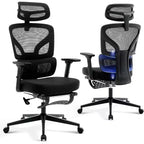 Chaise de bureau ergonomique - Chaise de bureau en maille avec support lombaire, chaise de jeu d'ordinateur à dossier haut avec appuie-tête, chaises de travail pivotantes à roulettes