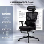 Chaise de bureau ergonomique - Chaise de bureau en maille avec support lombaire, chaise de jeu d'ordinateur à dossier haut avec appuie-tête, chaises de travail pivotantes à roulettes