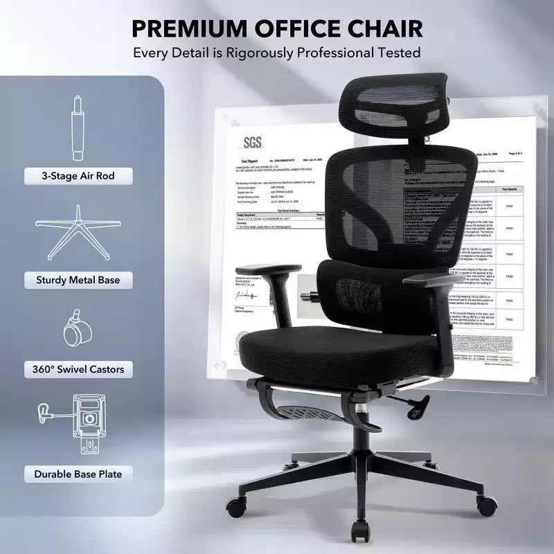 Chaise de bureau ergonomique - Chaise de bureau en maille avec support lombaire, chaise de jeu d'ordinateur à dossier haut avec appuie-tête, chaises de travail pivotantes à roulettes