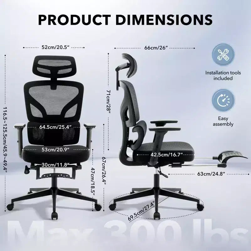 Chaise de bureau ergonomique - Chaise de bureau en maille avec support lombaire, chaise de jeu d'ordinateur à dossier haut avec appuie-tête, chaises de travail pivotantes à roulettes