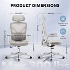 Chaise de bureau ergonomique - Chaise de bureau en maille avec support lombaire, chaise de jeu d'ordinateur à dossier haut avec appuie-tête, chaises de travail pivotantes à roulettes