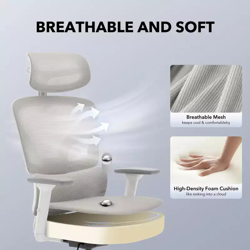 Chaise de bureau ergonomique - Chaise de bureau en maille avec support lombaire, chaise de jeu d'ordinateur à dossier haut avec appuie-tête, chaises de travail pivotantes à roulettes