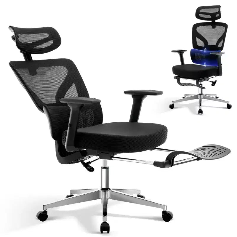 Chaise de bureau ergonomique - Chaise de bureau en maille avec support lombaire, chaise de jeu d'ordinateur à dossier haut avec appuie-tête, chaises de travail pivotantes à roulettes