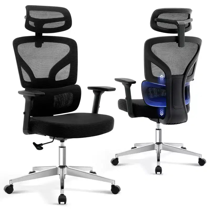 Chaise de bureau ergonomique - Chaise de bureau en maille avec support lombaire, chaise de jeu d'ordinateur à dossier haut avec appuie-tête, chaises de travail pivotantes à roulettes