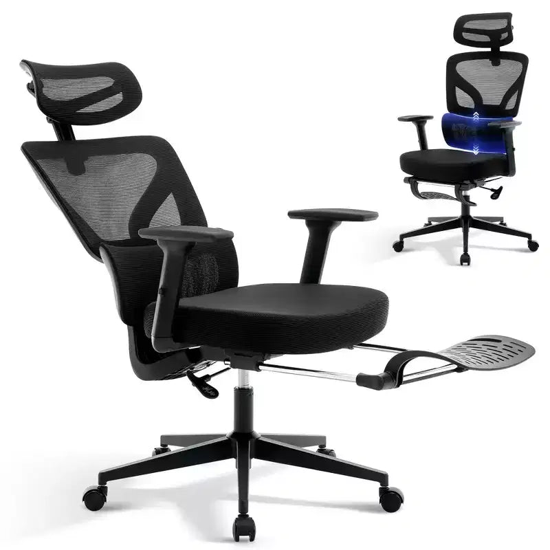 Chaise de bureau ergonomique - Chaise de bureau en maille avec support lombaire, chaise de jeu d'ordinateur à dossier haut avec appuie-tête, chaises de travail pivotantes à roulettes