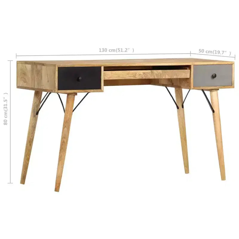 vidaXL Bureau en bois de manguier massif naturel 130x50x80 cm - Marron