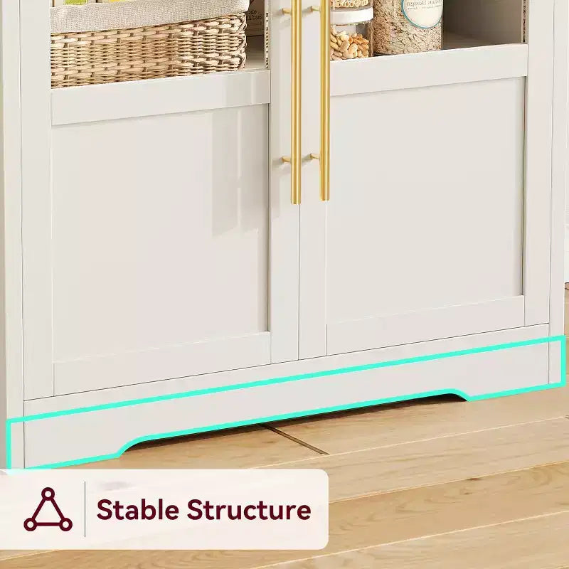 Étagère de cuisson à 6 niveaux avec prise de courant et rangement, armoire de cuisine haute de 160 cm en bois, avec portes et plan de travail épaissi pour bar à café, micro-ondes
