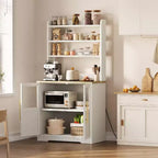 Étagère de cuisson à 6 niveaux avec prise de courant et rangement, armoire de cuisine haute de 160 cm en bois, avec portes et plan de travail épaissi pour bar à café, micro-ondes