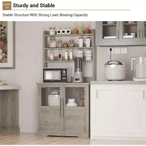 Étagère de cuisson à 6 niveaux avec prise de courant et rangement, armoire de cuisine haute de 160 cm en bois, avec portes et plan de travail épaissi pour bar à café, micro-ondes