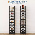 Organisateur de rangement à chaussures étroit à 10 niveaux, étagère à chaussures verticale peu encombrante avec cadre en métal et étagères en tissu pour entrée ou chambre à coucher, noir