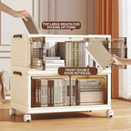 AEELLEEA Boîtes de rangement empilables et pliables, meuble de rangement pliable avec portes et roulettes, organiseur de placard pour appartement, maison, dortoir, bureau