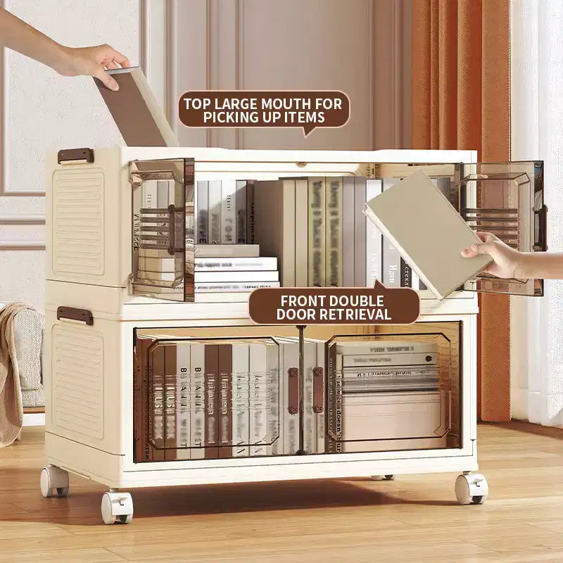 AEELLEEA Boîtes de rangement empilables et pliables, meuble de rangement pliable avec portes et roulettes, organiseur de placard pour appartement, maison, dortoir, bureau