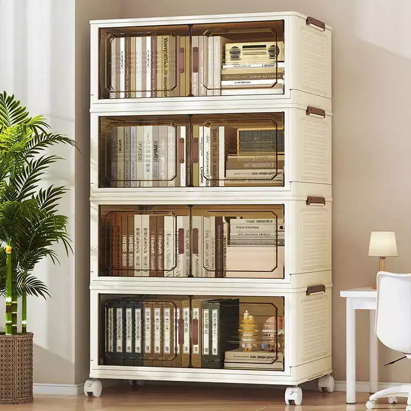 AEELLEEA Boîtes de rangement empilables et pliables, meuble de rangement pliable avec portes et roulettes, organiseur de placard pour appartement, maison, dortoir, bureau
