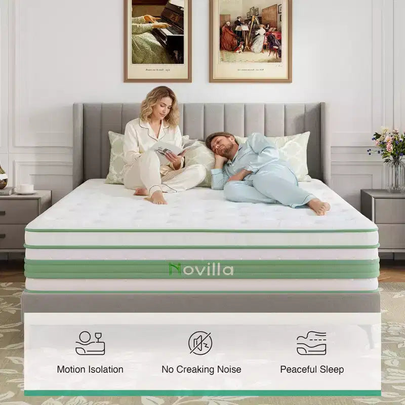Matelas hybride en mousse à mémoire de forme à gel de fermeté moyenne Novilla 12/14 pouces avec certifications CertiPUR-US et ACA