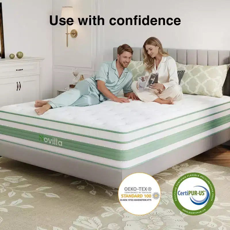 Matelas hybride en mousse à mémoire de forme à gel de fermeté moyenne Novilla 12/14 pouces avec certifications CertiPUR-US et ACA