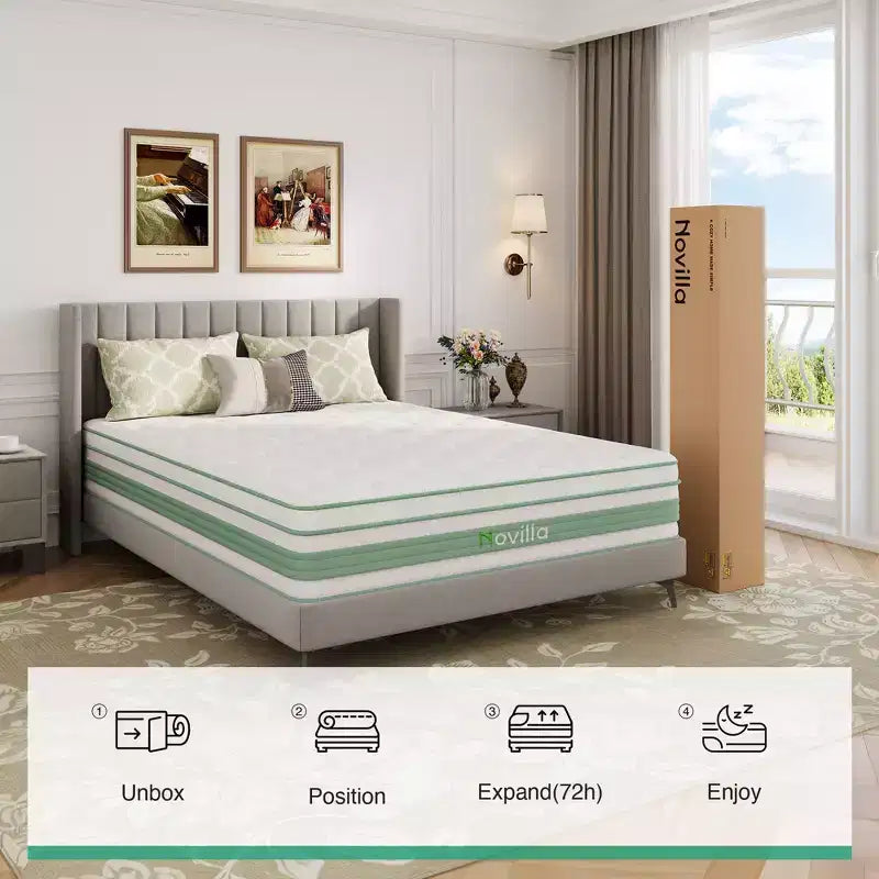 Matelas hybride en mousse à mémoire de forme à gel de fermeté moyenne Novilla 12/14 pouces avec certifications CertiPUR-US et ACA