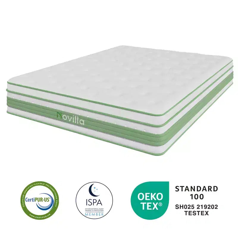 Matelas hybride en mousse à mémoire de forme à gel de fermeté moyenne Novilla 12/14 pouces avec certifications CertiPUR-US et ACA