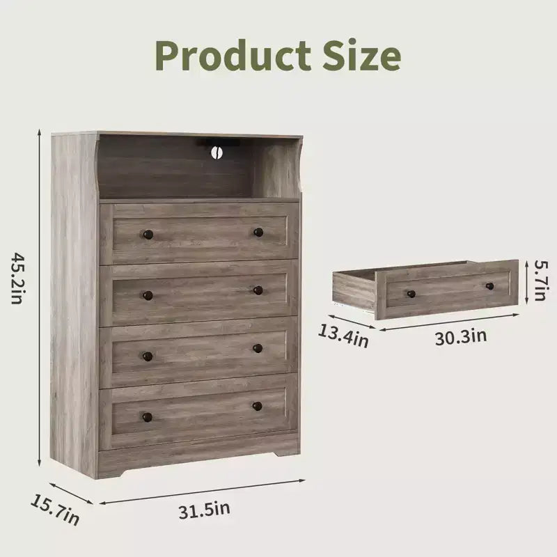 Commode en bois à 4 tiroirs, table de chevet moderne