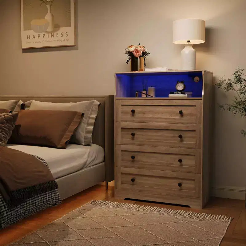 Commode en bois à 4 tiroirs, table de chevet moderne