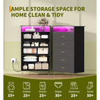 Commode haute moderne à 5 tiroirs - Commode en bois, glissières silencieuses - Armoire de rangement spacieuse pour chambre à coucher, robuste anti-basculement