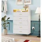 Commode haute moderne à 5 tiroirs - Commode en bois, glissières silencieuses - Armoire de rangement spacieuse pour chambre à coucher, robuste anti-basculement