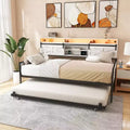 Zevemomo Farmhouse Twin Daybed Frame with Trundle, Sliding Barn Door Headboard, Charging Station & LED Light For Bedroom, White