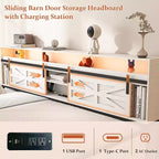Cadre de lit de repos double Zevemomo Farmhouse avec lit gigogne, tête de lit coulissante de style grange, station de charge et lumière LED pour chambre, blanc