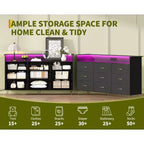 Commode haute moderne à 9 tiroirs de 160 cm avec lumières contrôlées par application et station de charge (3 prises/2 USB), grand meuble de rangement pour chambre, salon