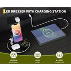 Commode haute moderne à 9 tiroirs de 160 cm avec lumières contrôlées par application et station de charge (3 prises/2 USB), grand meuble de rangement pour chambre, salon
