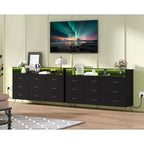 Commode haute moderne à 9 tiroirs de 160 cm avec lumières contrôlées par application et station de charge (3 prises/2 USB), grand meuble de rangement pour chambre, salon