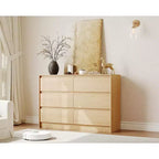 Farmhouse 6 Drawer Dresser, 47 Inch Wide Chest of Drawers with Handle-Less Design, Natural Oak Wooden Storage Cabinet for Bedroom(Retro Brown)