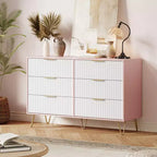 Commode 6 tiroirs à cannelures modernes - 120 cm de large, en bois, avec poignées métalliques - Armoire de rangement spacieuse et organisateur de placard - Meuble TV pour salon