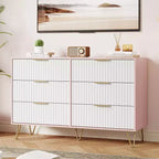 Commode 6 tiroirs à cannelures modernes - 120 cm de large, en bois, avec poignées métalliques - Armoire de rangement spacieuse et organisateur de placard - Meuble TV pour salon