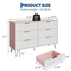 Commode 6 tiroirs à cannelures modernes - 120 cm de large, en bois, avec poignées métalliques - Armoire de rangement spacieuse et organisateur de placard - Meuble TV pour salon