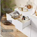 Commode 6 tiroirs à cannelures modernes - 120 cm de large, en bois, avec poignées métalliques - Armoire de rangement spacieuse et organisateur de placard - Meuble TV pour salon