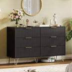 Commode 6 tiroirs à cannelures modernes - 120 cm de large, en bois, avec poignées métalliques - Armoire de rangement spacieuse et organisateur de placard - Meuble TV pour salon