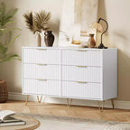 Commode 6 tiroirs à cannelures modernes - 120 cm de large, en bois, avec poignées métalliques - Armoire de rangement spacieuse et organisateur de placard - Meuble TV pour salon