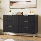 Commode 6 tiroirs à cannelures modernes - 120 cm de large, en bois, avec poignées métalliques - Armoire de rangement spacieuse et organisateur de placard - Meuble TV pour salon