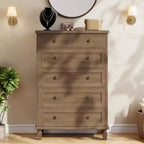 Commode haute 47 po à 6 tiroirs – Meuble vintage en bois avec poignées sculptées et pieds fuselés – Grand rangement pour chambre, salon, entrée – Meuble moderne