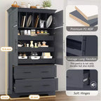 GDFStudio Ares, grand garde-manger de cuisine autoportant à 4 portes de 184,4 cm avec plateaux coulissants et grands tiroirs