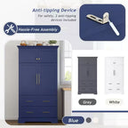 GDFStudio Ares, grand garde-manger de cuisine autoportant à 4 portes de 184,4 cm avec plateaux coulissants et grands tiroirs