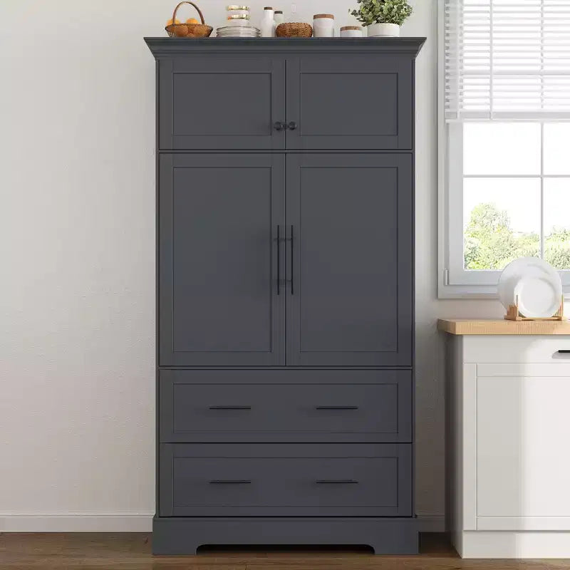 GDFStudio Ares, grand garde-manger de cuisine autoportant à 4 portes de 184,4 cm avec plateaux coulissants et grands tiroirs