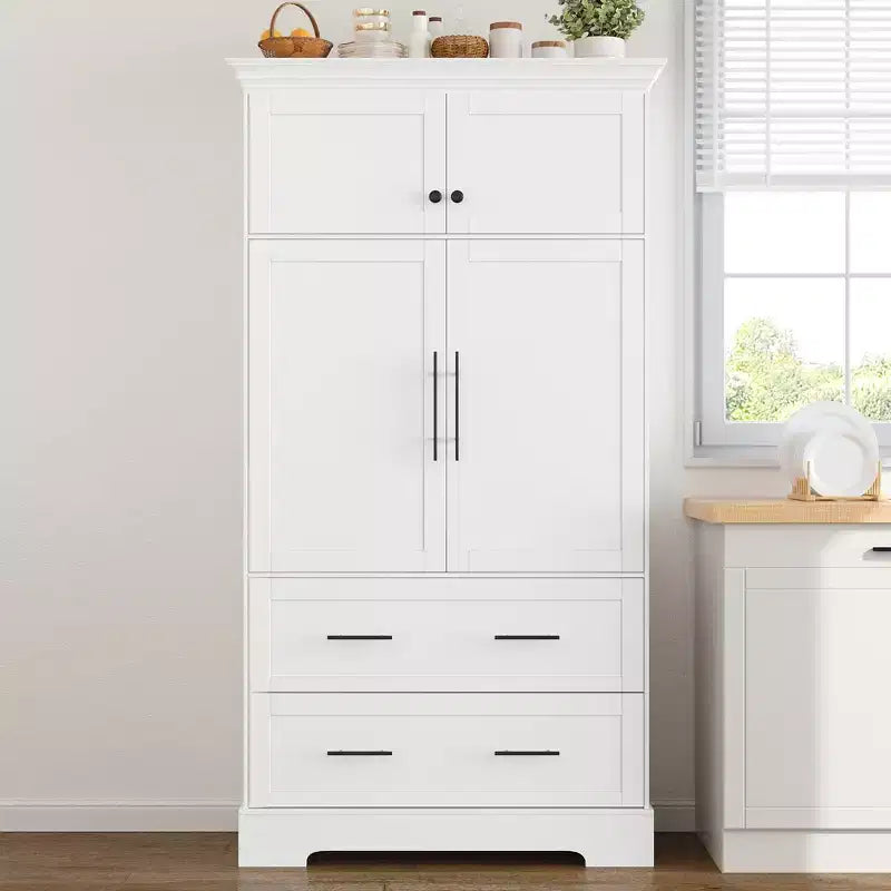 GDFStudio Ares, grand garde-manger de cuisine autoportant à 4 portes de 184,4 cm avec plateaux coulissants et grands tiroirs