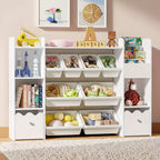 GOTGELIF 4-in-1 Kids Bookcase with Storage Bins & Rolling Drawers - Montessori Toy Organizer for Playroom & Bedroom