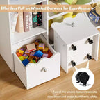 GOTGELIF Étagère à Livres 4-en-1 pour Enfants avec Bacs de Rangement et Tiroirs à Roulettes - Organisateur de Jouets Montessori pour Salle de Jeux et Chambre