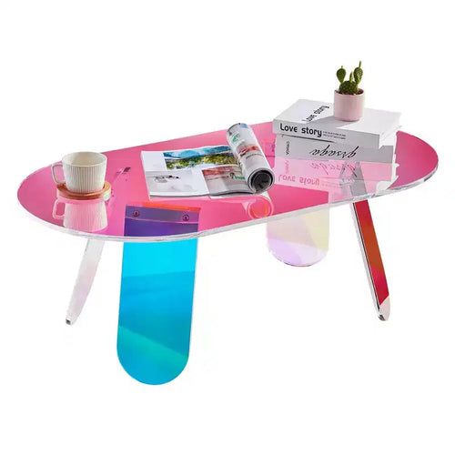 Acrylic Coffee Table, Iridescent Acrylic End Table, 13.8 Inch High Colorful Acrylic Side Table, for Coffee