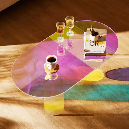 Table basse en acrylique, Table d'appoint en acrylique irisé, Table d'appoint en acrylique coloré de 35 cm de haut, pour café