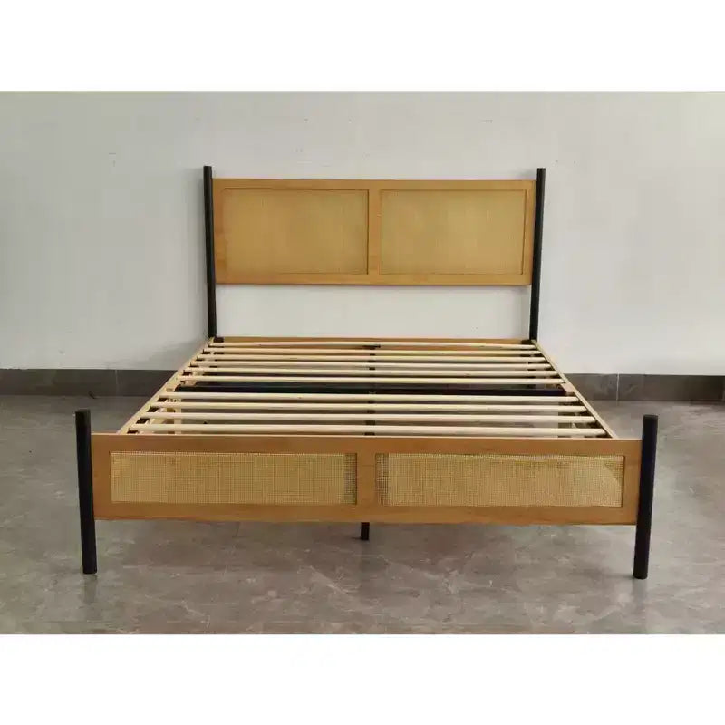 Woven rattan iron bed
