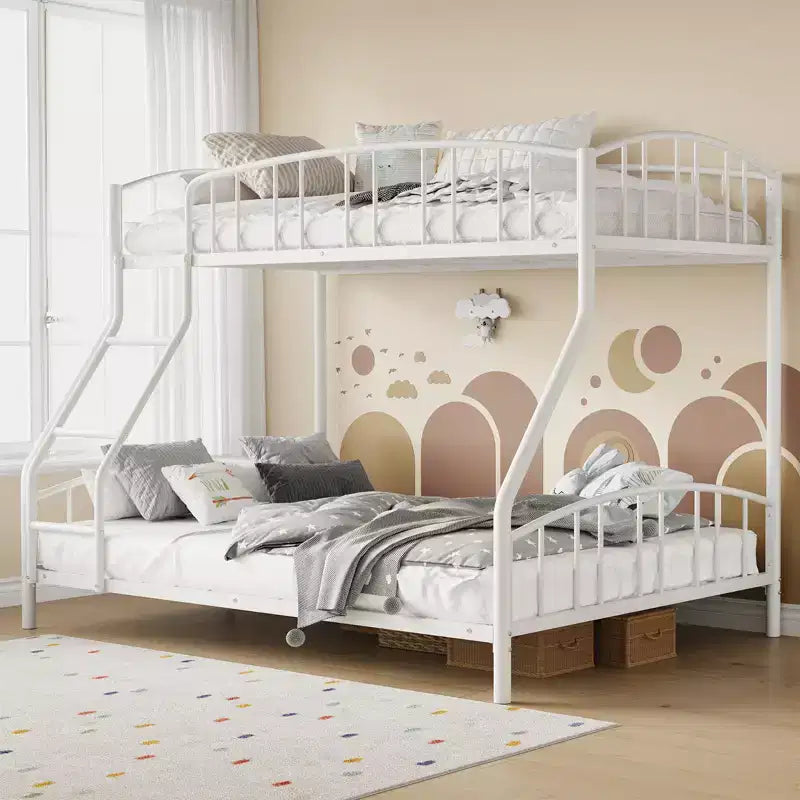 Lit superposé double sur complet peu encombrant, balustrade arquée, pas besoin de sommier tapissier, échelle, support à lattes robuste