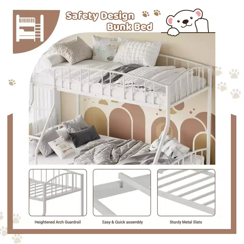 Lit superposé double sur complet peu encombrant, balustrade arquée, pas besoin de sommier tapissier, échelle, support à lattes robuste